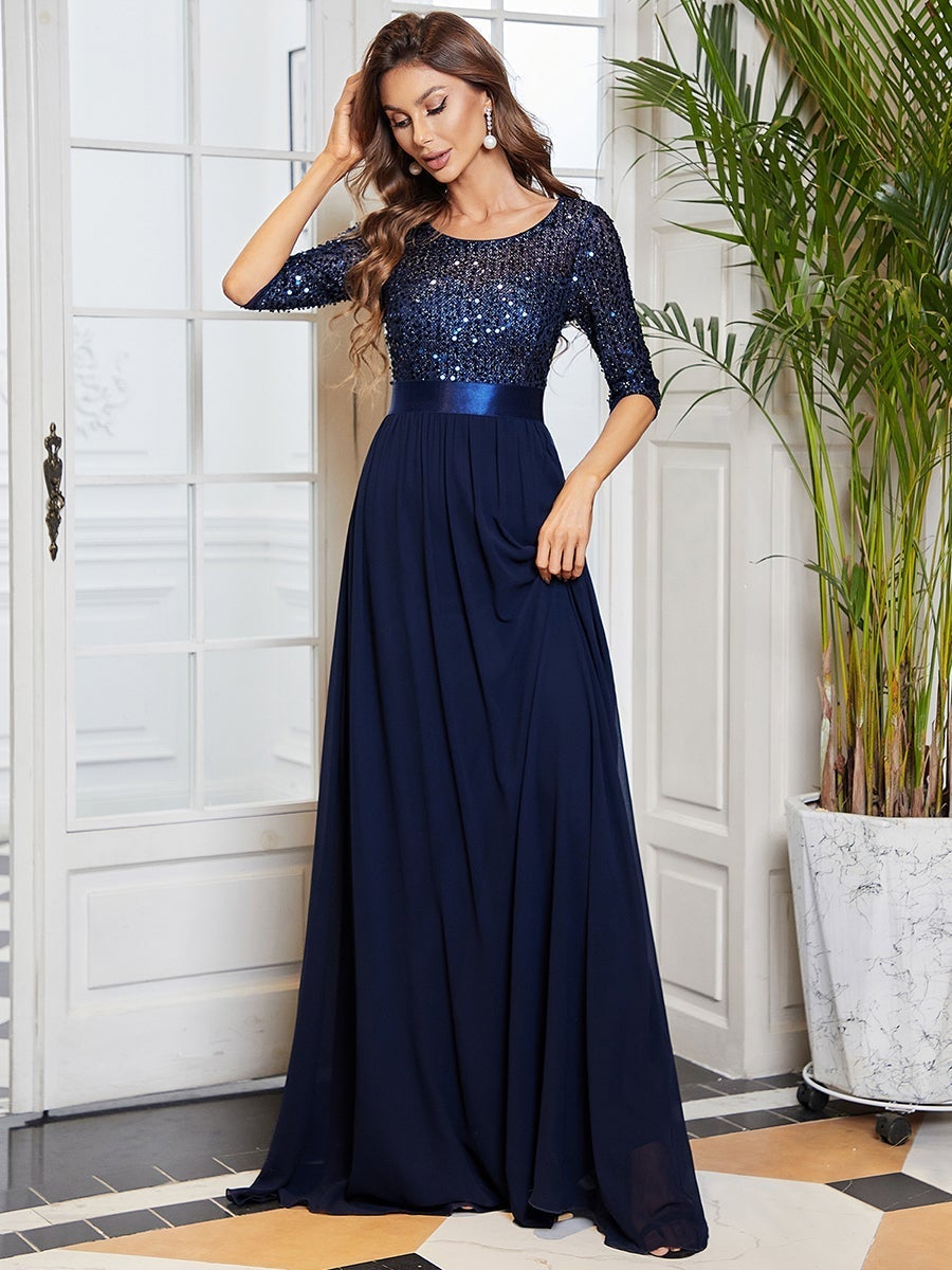 long sleeve navy blue dress